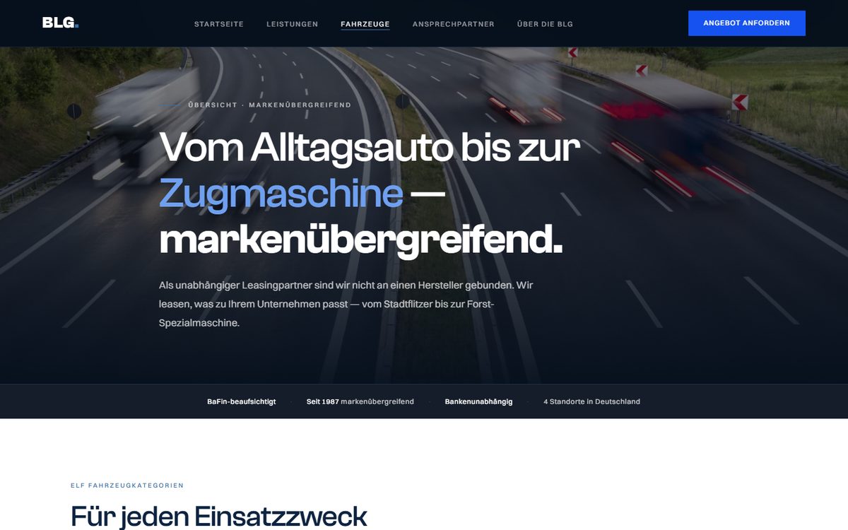Fahrzeuge-Seite der Beresa-Leasing-Website